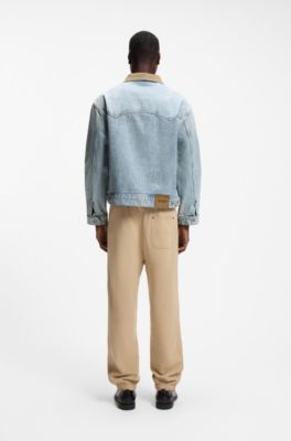 Relaxed-fit cotton jacket with corduroy collar, Light Blue