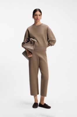 Knitted trousers in stretch fabric, Brown
