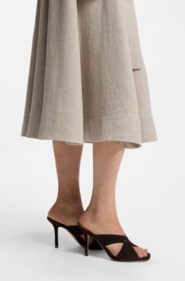 Suede sandals with crossover straps, Dark Brown