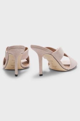 Suede sandals with crossover straps, light pink