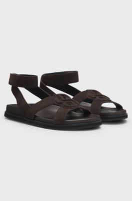 Veloursleder-Sandalen mit Double-B-Monogramm, Dunkelbraun