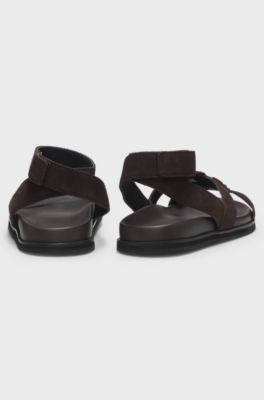 Veloursleder-Sandalen mit Double-B-Monogramm, Dunkelbraun