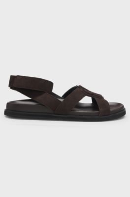 Veloursleder-Sandalen mit Double-B-Monogramm, Dunkelbraun