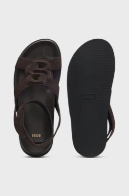 Veloursleder-Sandalen mit Double-B-Monogramm, Dunkelbraun