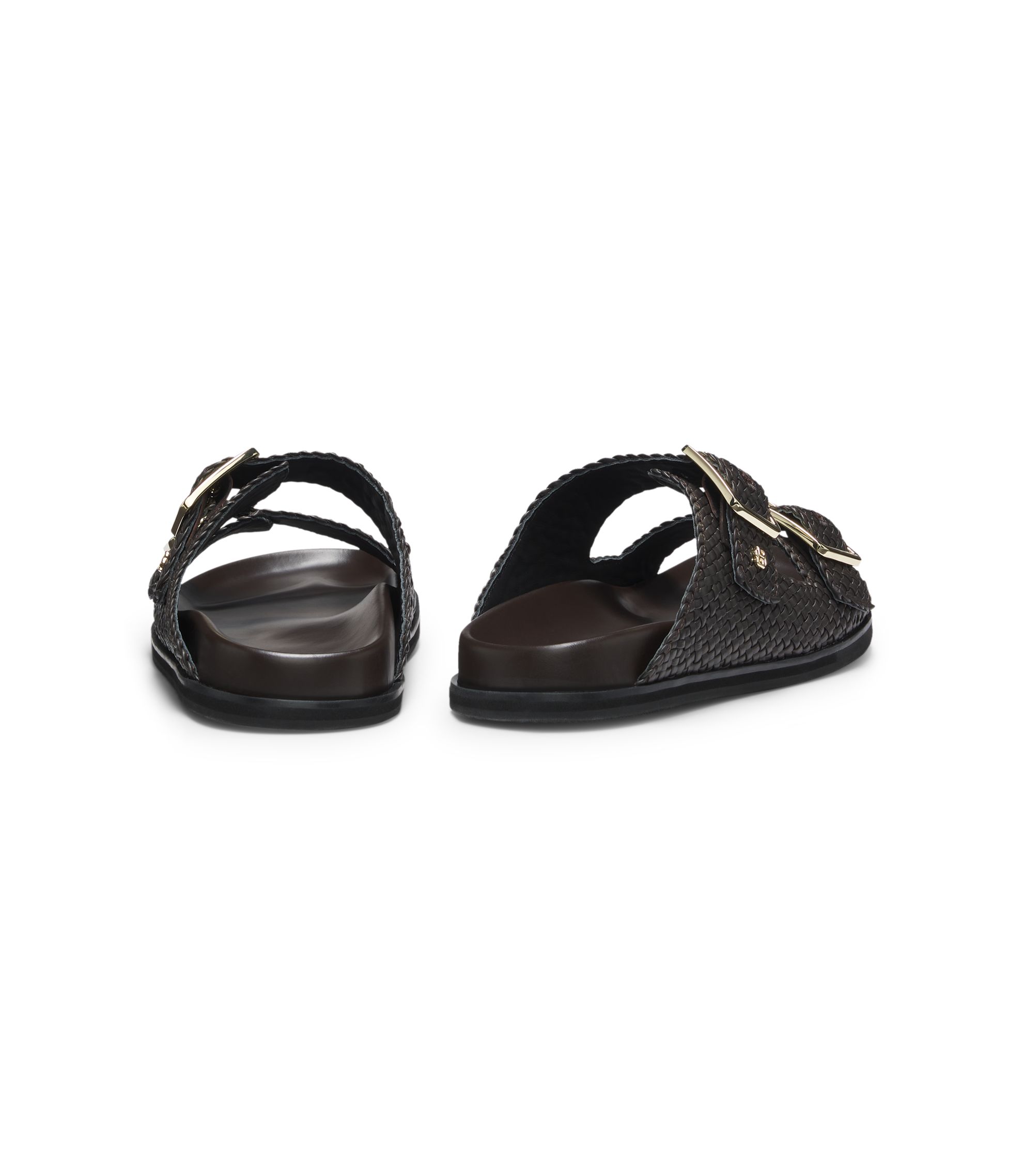 BOSS Black and Gold Slide Sandals NWT BOSS - Leather slides with gold-tone Double B monogram - Black main image 3