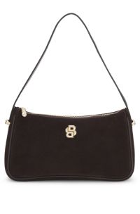 Schoudertas van su&egrave;de met metallic Double B-monogram, Donkerbruin