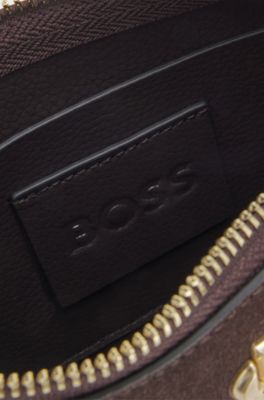 Suede shoulder bag with metallic Double B monogram, Dark Brown