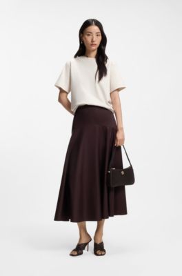 Suede shoulder bag with metallic Double B monogram, Dark Brown