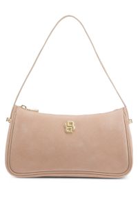 Suede shoulder bag with metallic Double B monogram, Light Red