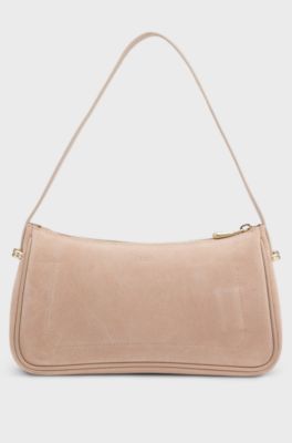 Suede shoulder bag with metallic Double B monogram, Dark Red