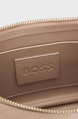 Borsa a spalla in pelle scamosciata con monogramma Double B metallizzato, Rosso chiaro