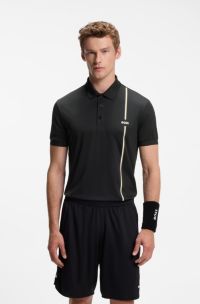 Active quick-dry polo shirt with signature stripe, Black