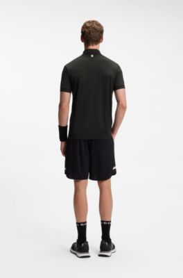 Active quick-dry polo shirt with signature stripe, Black