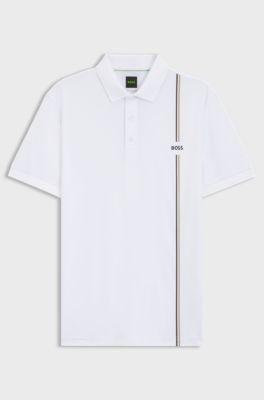 Active quick-dry polo shirt with signature stripe, Natural