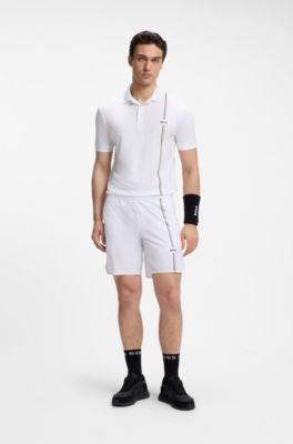 Active quick-dry polo shirt with signature stripe, Natural