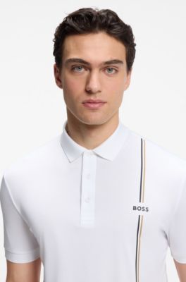 Active quick-dry polo shirt with signature stripe, Natural