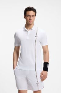Active quick-dry polo shirt with signature stripe, Natural