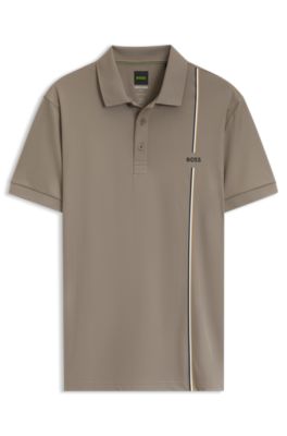 Active quick-dry polo shirt with signature stripe, Light Brown