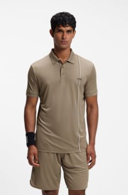 Active quick-dry polo shirt with signature stripe, Light Brown