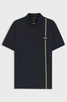 Active quick-dry polo shirt with signature stripe, Dark Blue