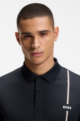 Active quick-dry polo shirt with signature stripe, Dark Blue
