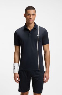 Active Polo &agrave; s&eacute;chage rapide avec rayure embl&eacute;matique, Bleu fonc&eacute;