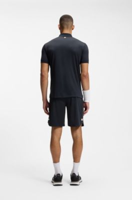 Active Polo &agrave; s&eacute;chage rapide avec rayure embl&eacute;matique, Bleu fonc&eacute;