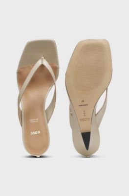 Leather thong sandals with a wedge heel, Light Beige