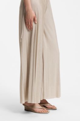 Leather thong sandals with a wedge heel, Light Beige