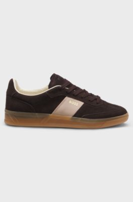 Sneakers aus Veloursleder mit Glattleder-Details, Dunkelbraun
