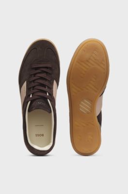 Suede trainers with smooth-leather trims, Dark Brown