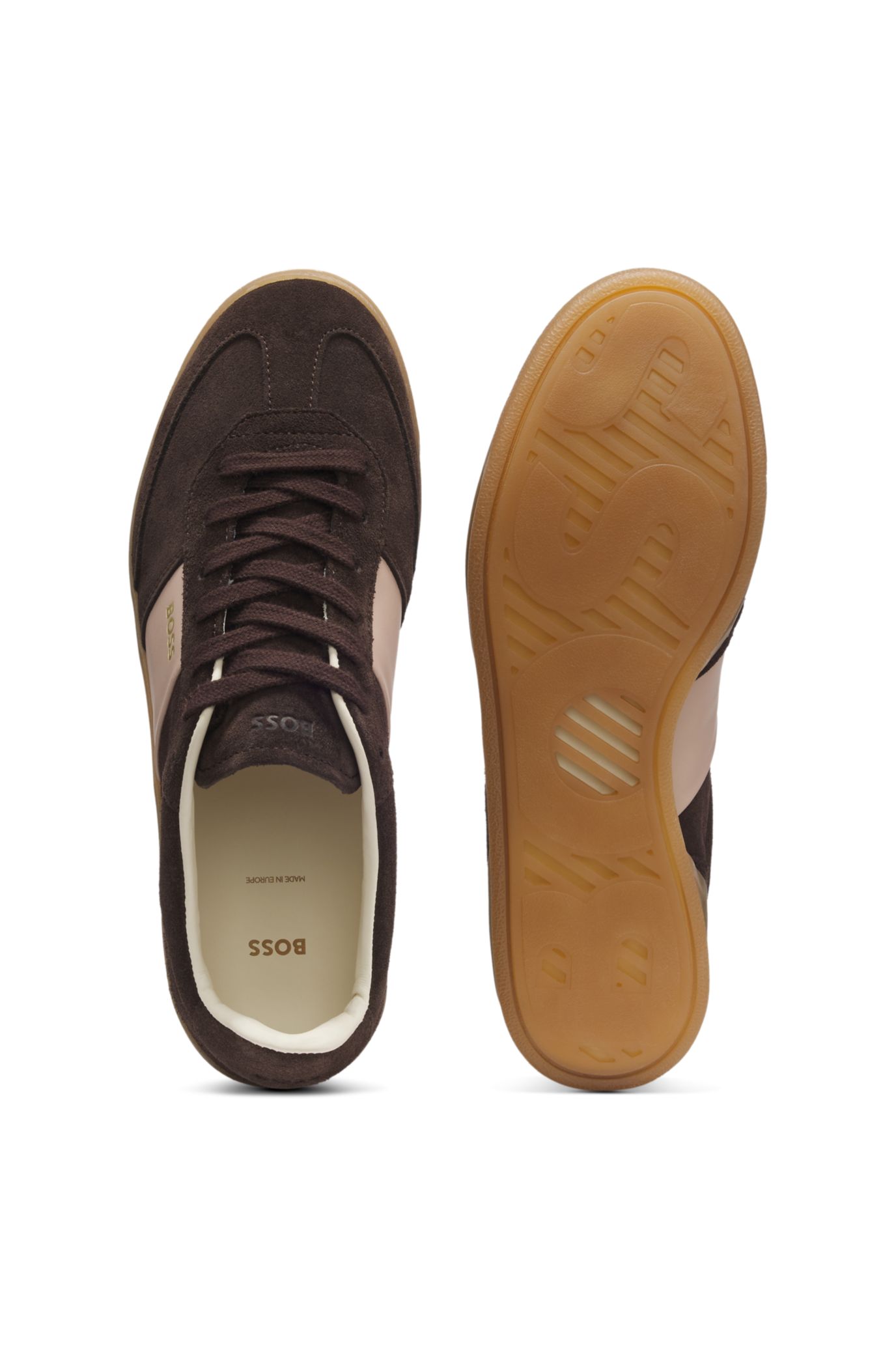 BOSS - Suede trainers with smooth-leather trims - Dark Brown