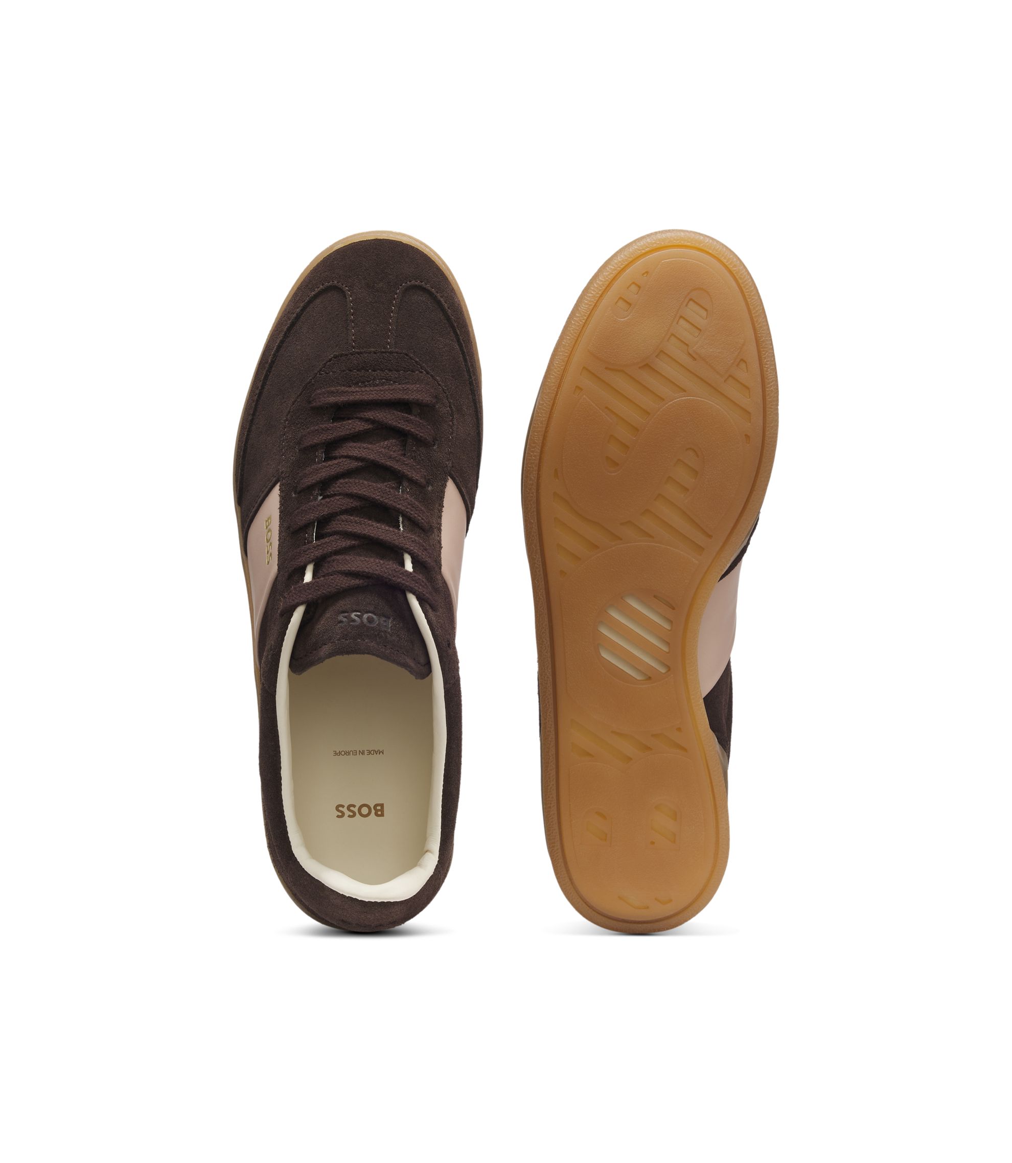 BOSS - Suede trainers with smooth-leather trims - Dark Brown