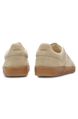 Suede trainers with smooth-leather trims, Light Beige