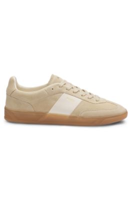 Suede trainers with smooth-leather trims, Light Beige