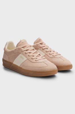 Suede trainers with smooth-leather trims, light pink
