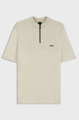 Zip-neck sweater with graphic pattern, Light Beige