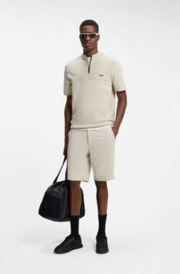 Felpa con colletto con zip e motivo grafico, Beige chiaro