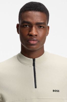 Zip-neck sweater with graphic pattern, Light Beige