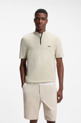 Felpa con colletto con zip e motivo grafico, Beige chiaro
