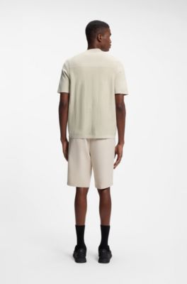 Felpa con colletto con zip e motivo grafico, Beige chiaro