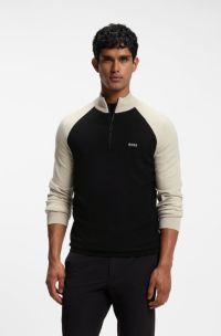 Pull color block &agrave; encolure zipp&eacute;e, Noir / Beige