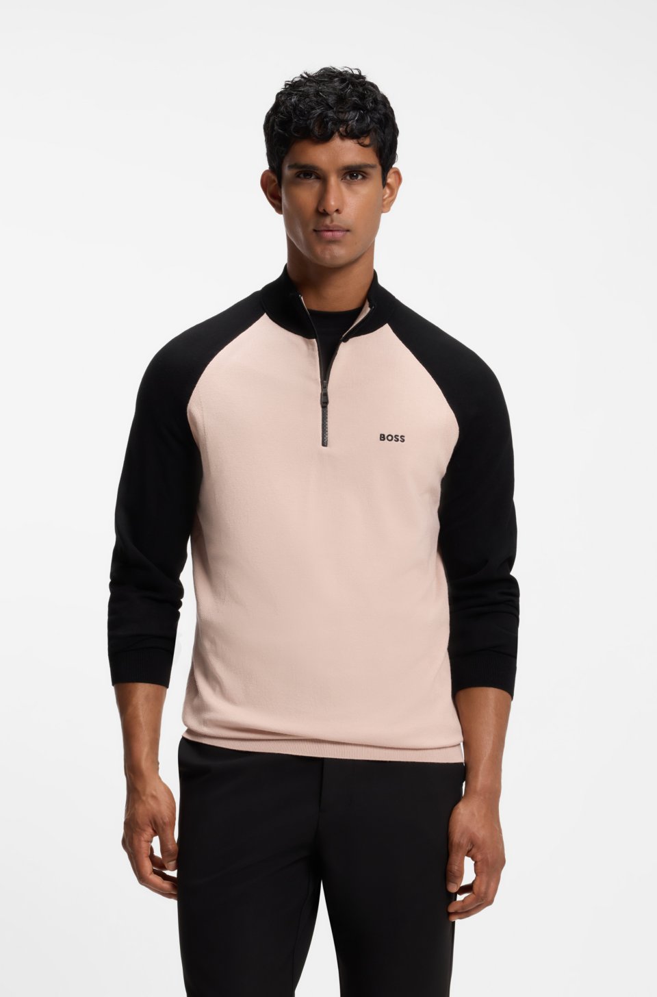 Colour-blocked sweater with zip neck