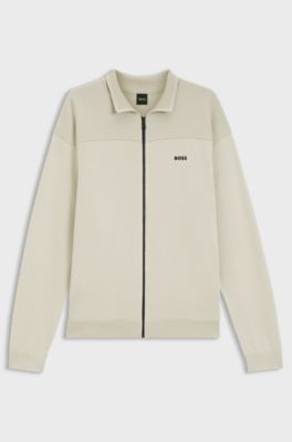 Zip-up cardigan with structured graphic pattern, Natural