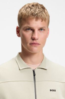 Zip-up cardigan with structured graphic pattern, Natural