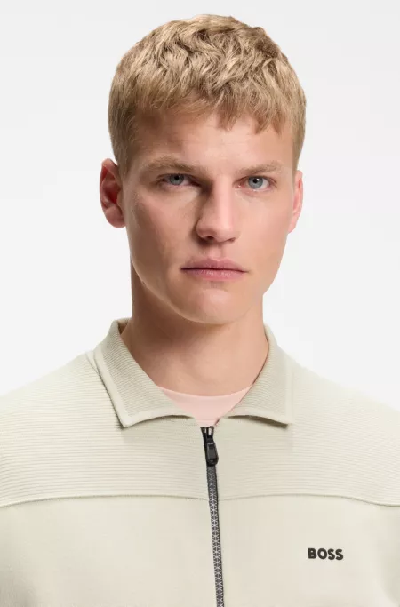 Zip-up cardigan with structured graphic pattern