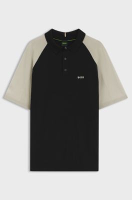 Active colour-blocked knit polo , Black