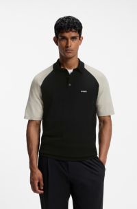 Active gebreide polo met kleurvlakken, Zwart