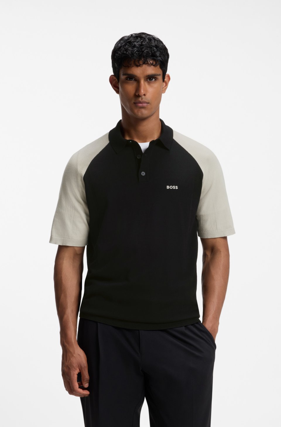 Active colour-blocked knit polo