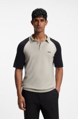 Active polo in maglia a blocchi di colore, Beige chiaro